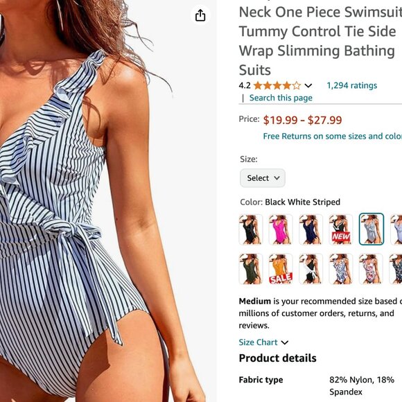 Women Ruffle V Neck One Piece Swimsuits Tummy Control Tie Side Wrap Suit - Picture 3 of 4